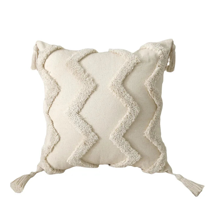 Textured Jacquard Cushion Cover – Neutral Geometric Design