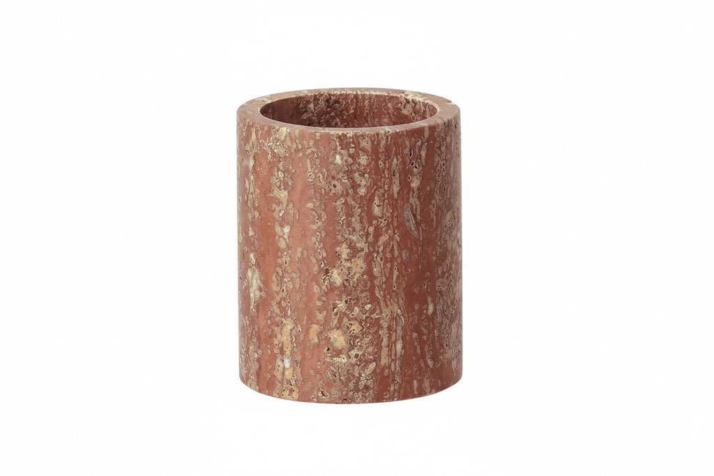 Red Travertine Toothbrush Tumbler – Natural Stone Bathroom Decor