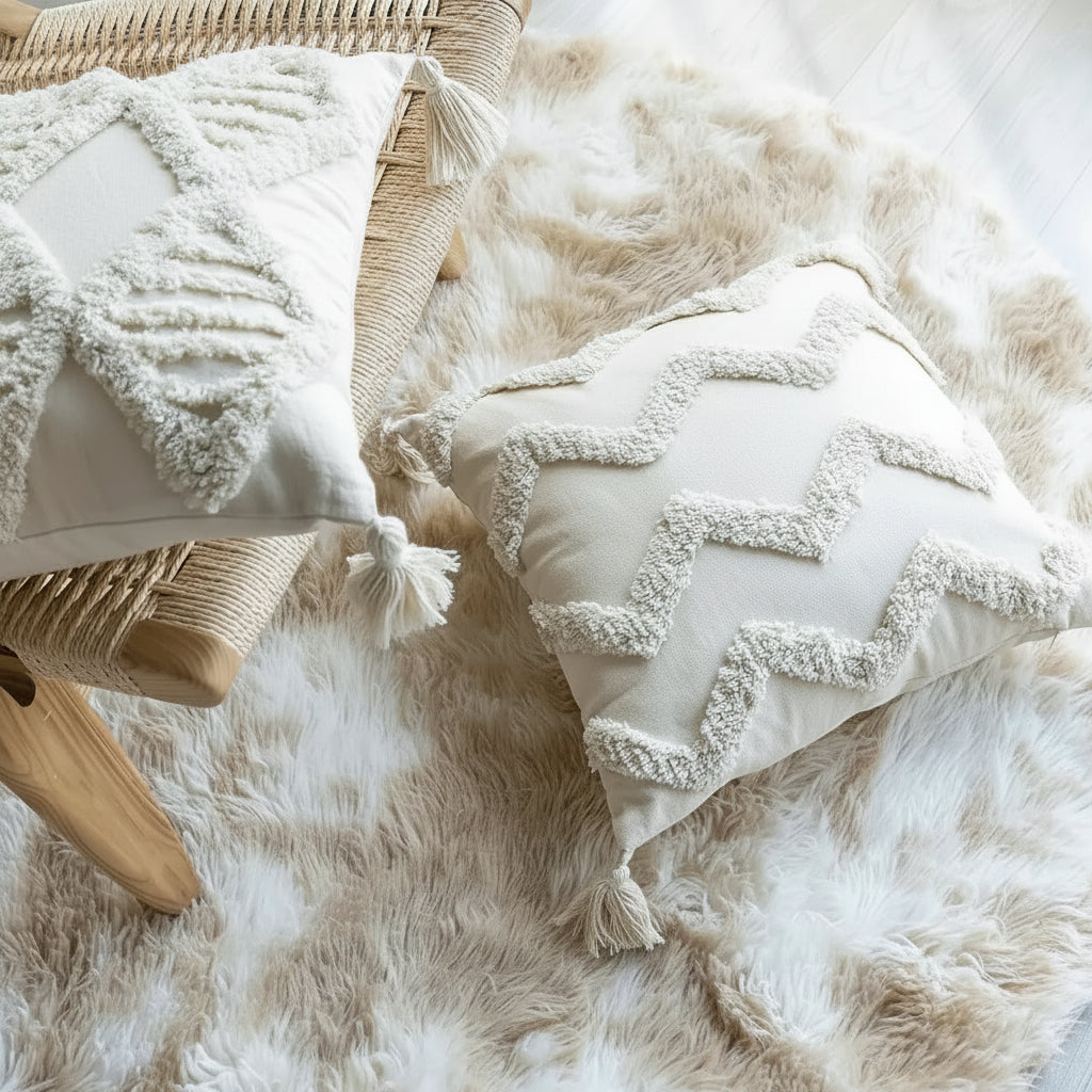 Textured Jacquard Cushion Cover – Neutral Geometric Design