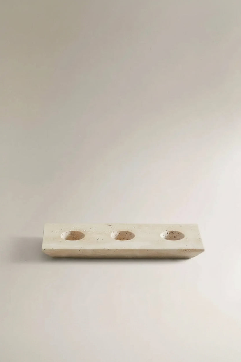 Natural Travertine Triple Tea Light Holder