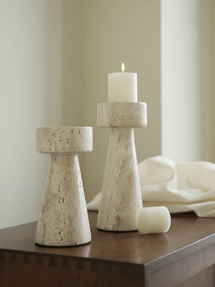 Natural Travertine Candle Holder – European Stone Decor
