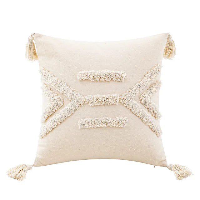 Hand-Tufted Geometric Cushion Cover – Textured Ivory