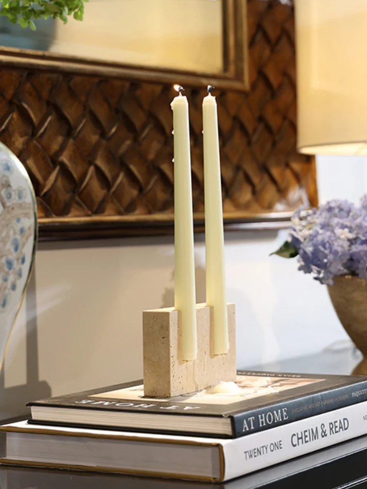 Natural Travertine Candle Holder – Wabi-Sabi Stone Decor