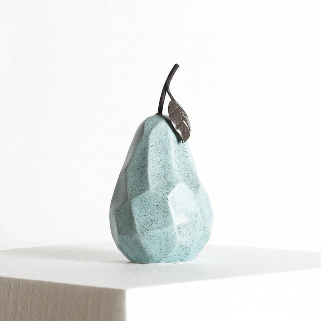 Geometric Ceramic Apple & Pear Sculptures | Modern Decorative Accent