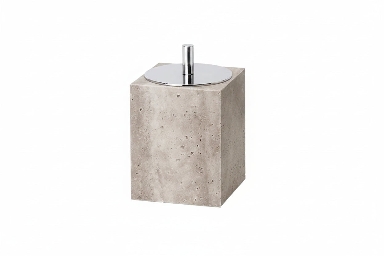 Gray Travertine Cotton Swab Holder – Bathroom Organizer