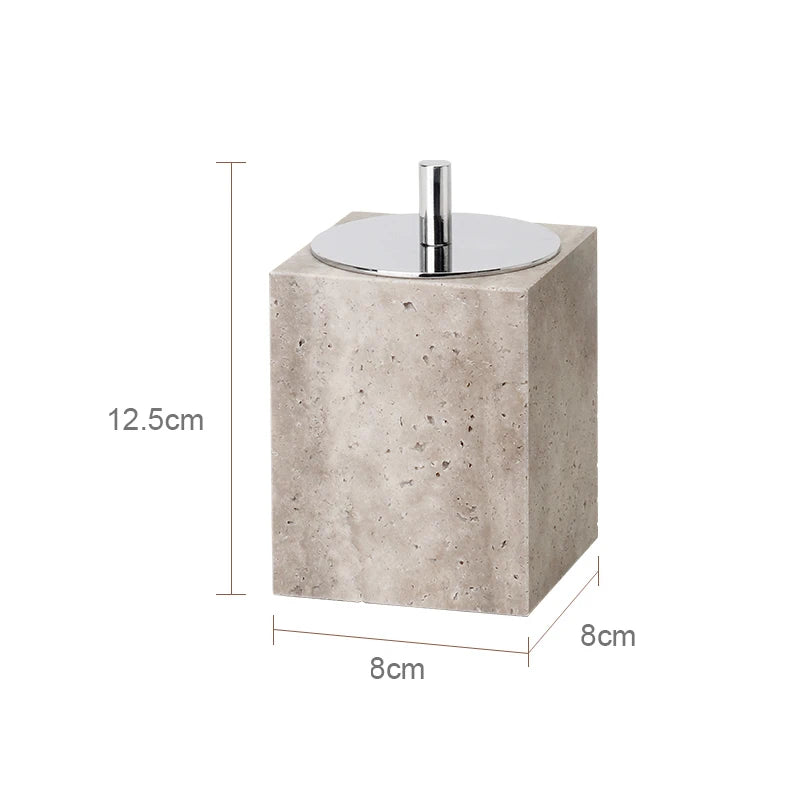 Gray Travertine Cotton Swab Holder – Bathroom Organizer