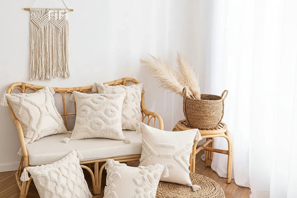 Hand-Tufted Geometric Cushion Cover – Textured Ivory