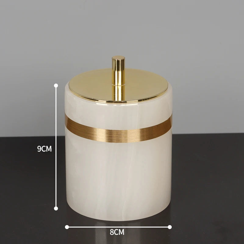 White Onyx Marble Cotton Swab Holder