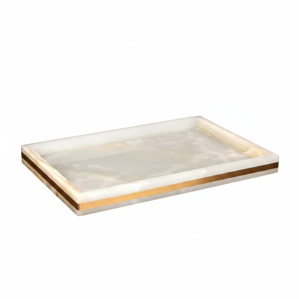 White Onyx Marble Vanity Tray