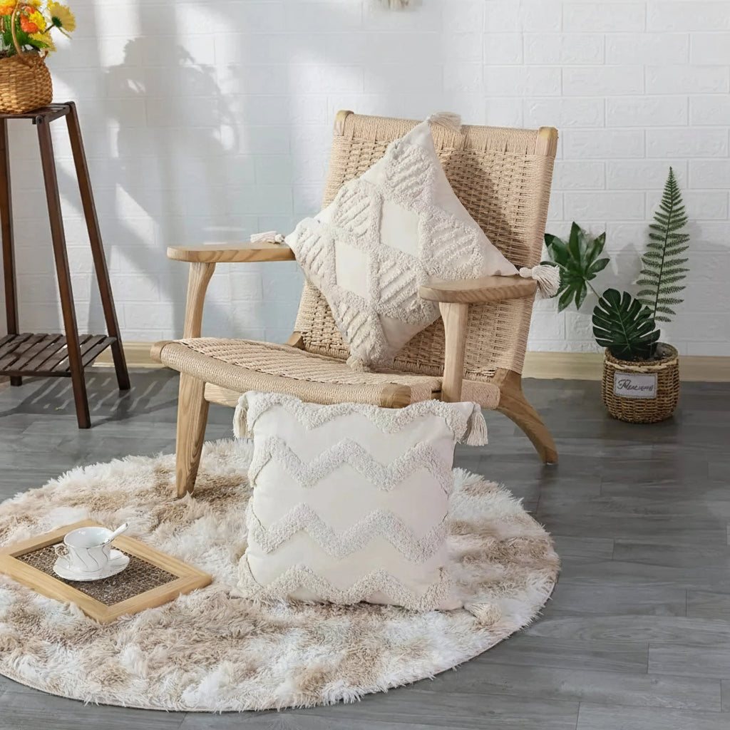 Textured Jacquard Cushion Cover – Neutral Geometric Design