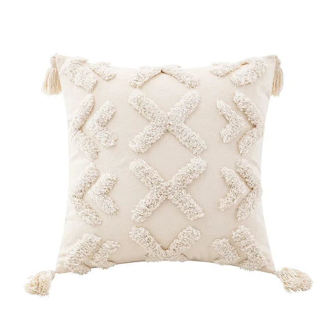 Hand-Tufted Geometric Cushion Cover – Textured Ivory