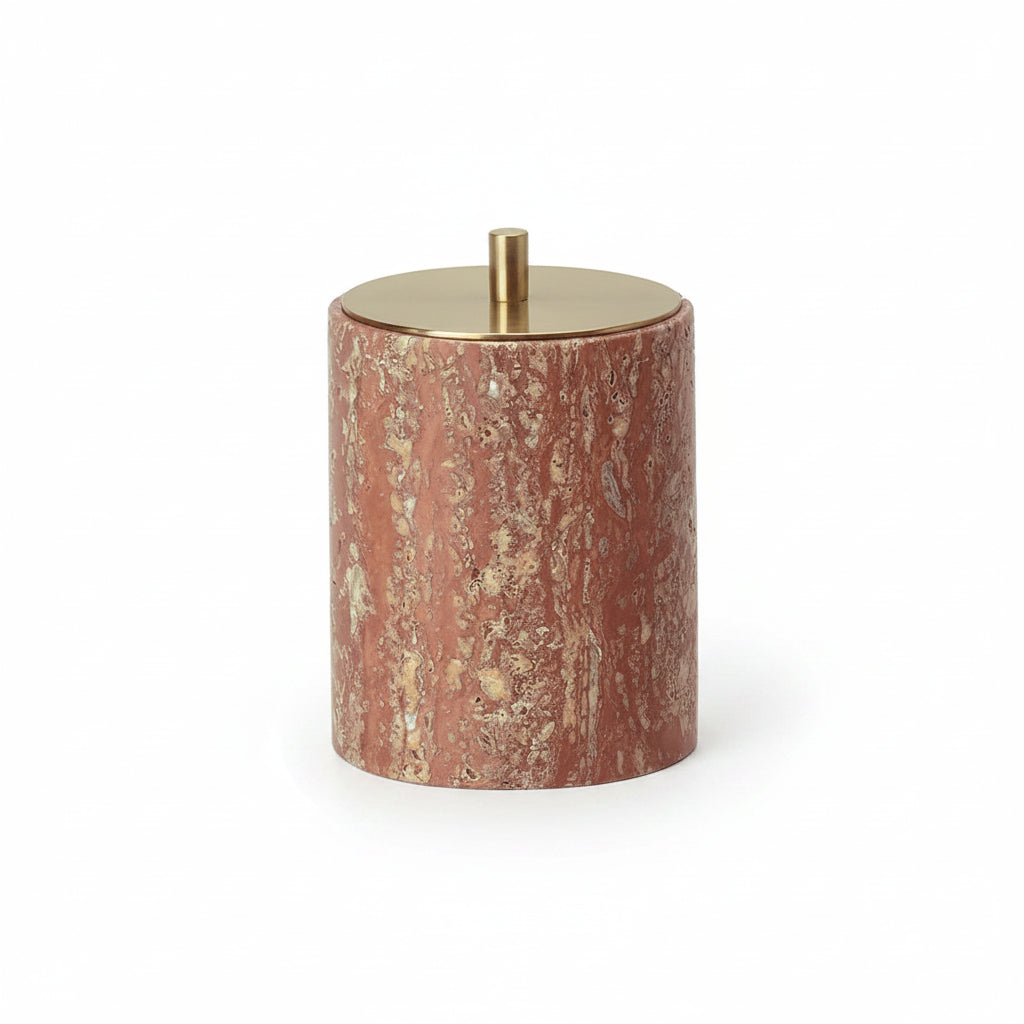 Red Travertine Cotton Swab Jar – Luxury Bathroom Decor