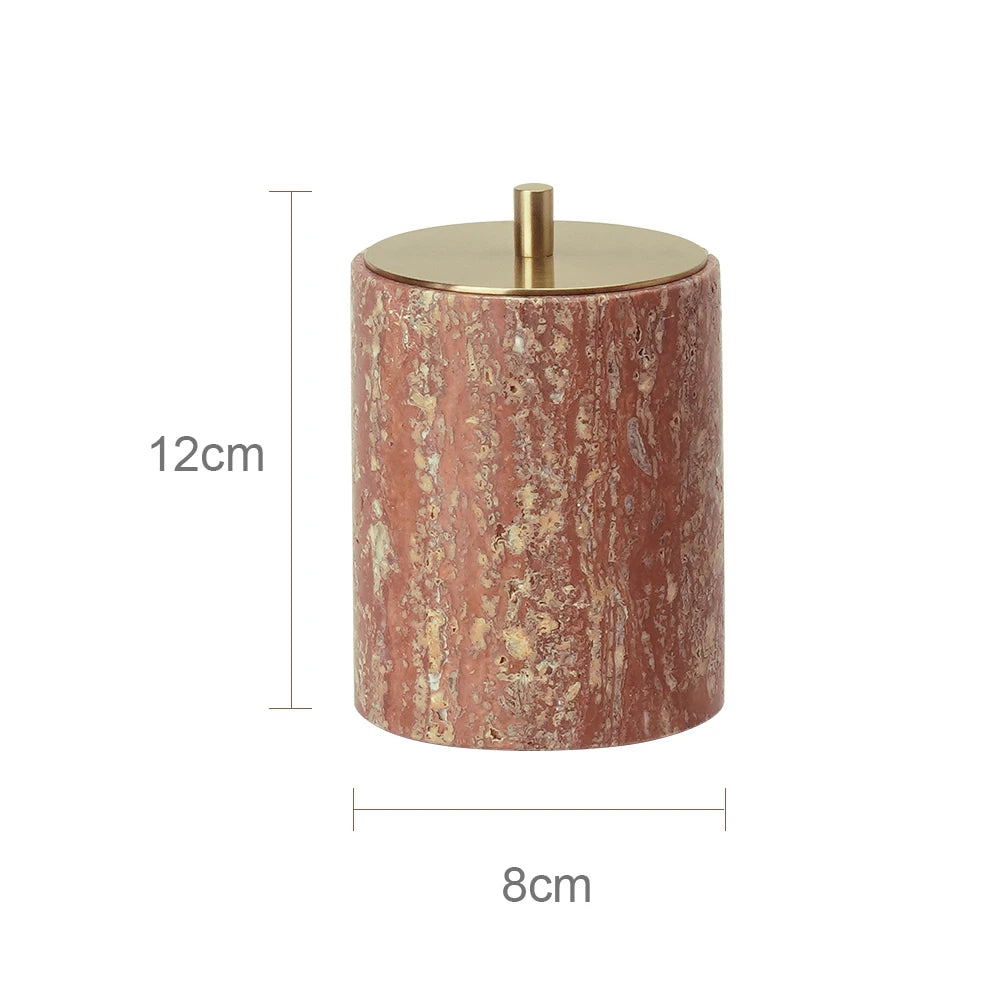 Red Travertine Cotton Swab Jar – Luxury Bathroom Decor